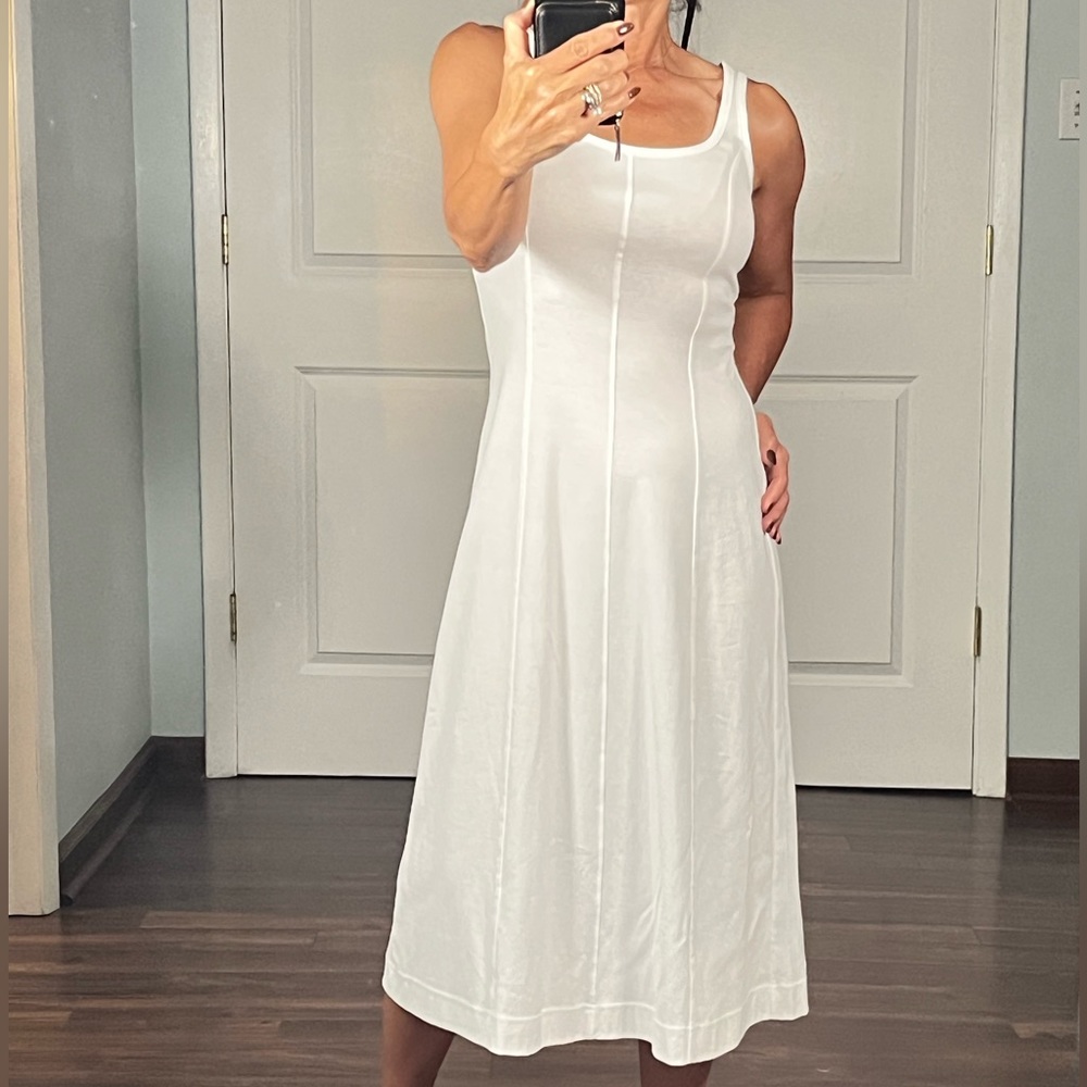 EVERLANE white Luxe Cotton Seamed
Tank Pullover Midi Dress size XXS NWT - Picture 5 of 11